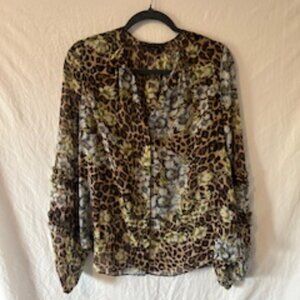 WHBM Sheer Leopard and Floral Blouse Size Large